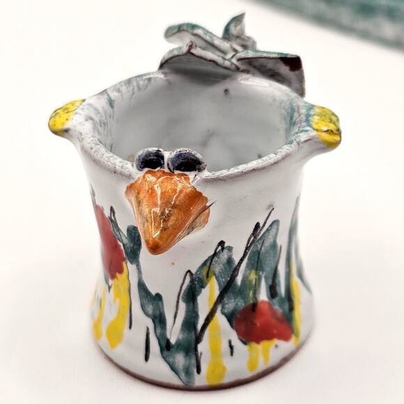 Whimsical Hand Painted Bird Salt & Pepper Shakers & Caddy Pottery Kitchen Decor - Picture 3 of 10
